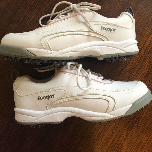 FootJoy GreenJoys Womens Golf Shoes Sz 8.5M White Leather Pink Soft Spike 48703 - Picture 6 of 6